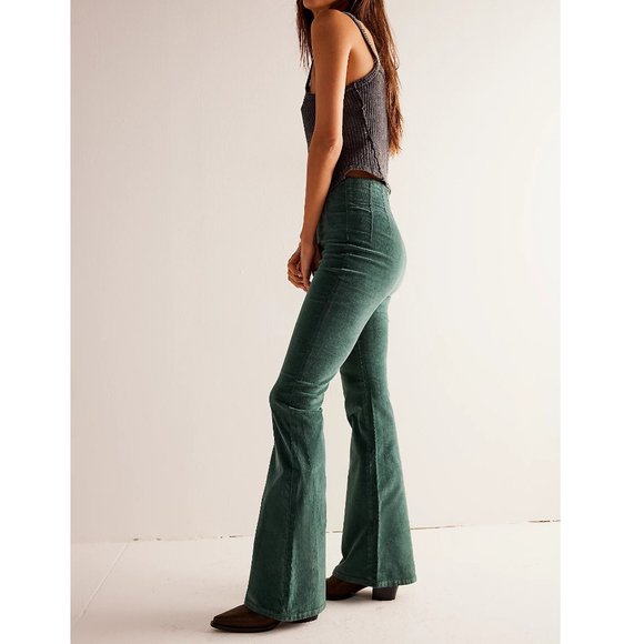 NEW FREE PEOPLE WE THE FREE GREEN JAYDE CORD CORDUROY FLARE JEANNS SIZE 26 - Picture 11 of 11